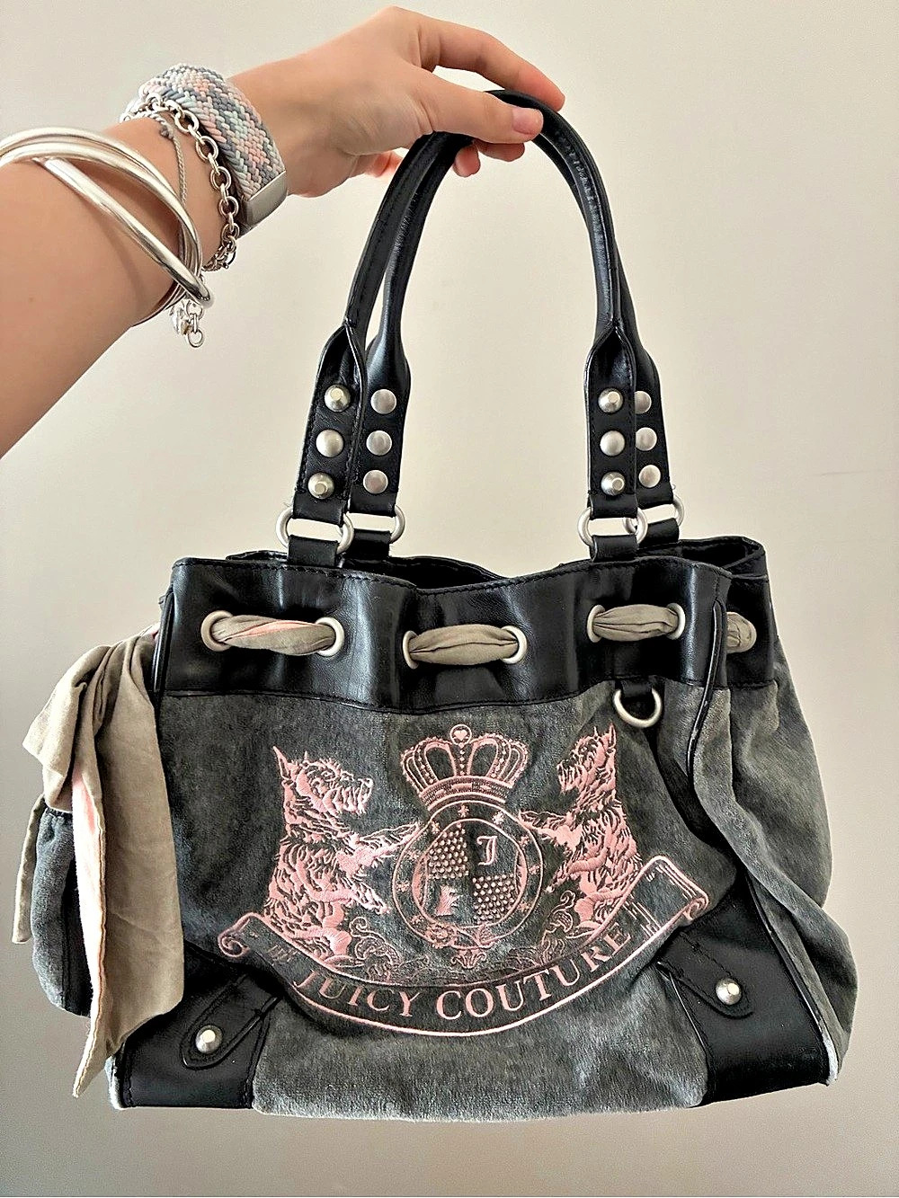 Vintage Juicy Couture Daydreamer Tote Bag Grey Pink Y2K